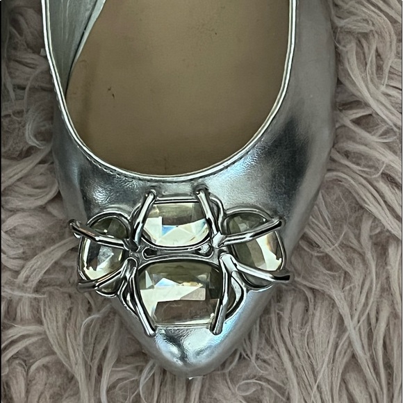 silver pointed toe ballerina flat shoes - Picture 4 of 7